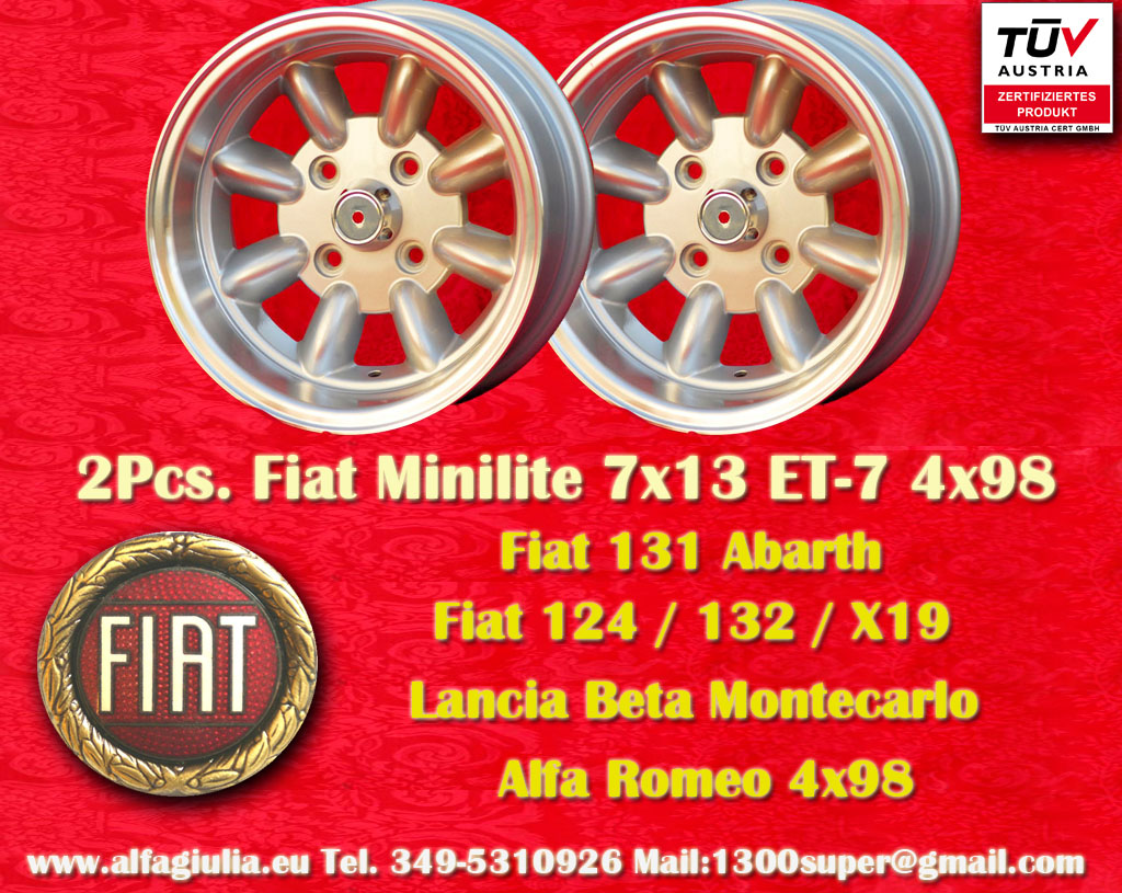 Autobianchi Minilite A112 58/70HP ELEGANT ELITE LX JUNIOR  7x13 ET-7 4x98 c/b 58.6 mm Wheel