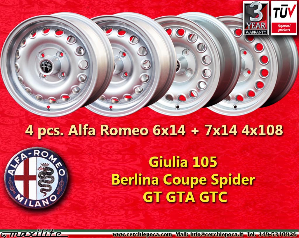 Alfa Romeo Campagnolo GT Giulia GT GTA Spider Bertone  6x14 ET30 4x108 c/b 70.1 mm Wheel