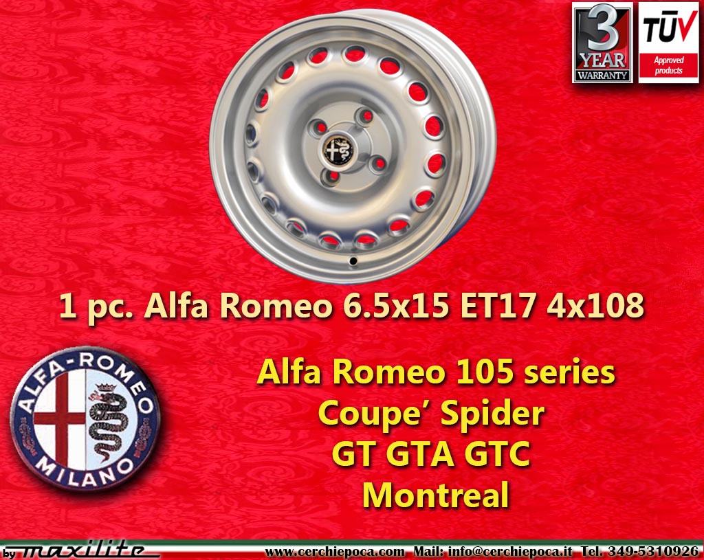 Alfa Romeo Campagnolo GT Giulia GT GTA Spider Bertone  6.5x15 ET17 4x108 c/b 70.1 mm Wheel