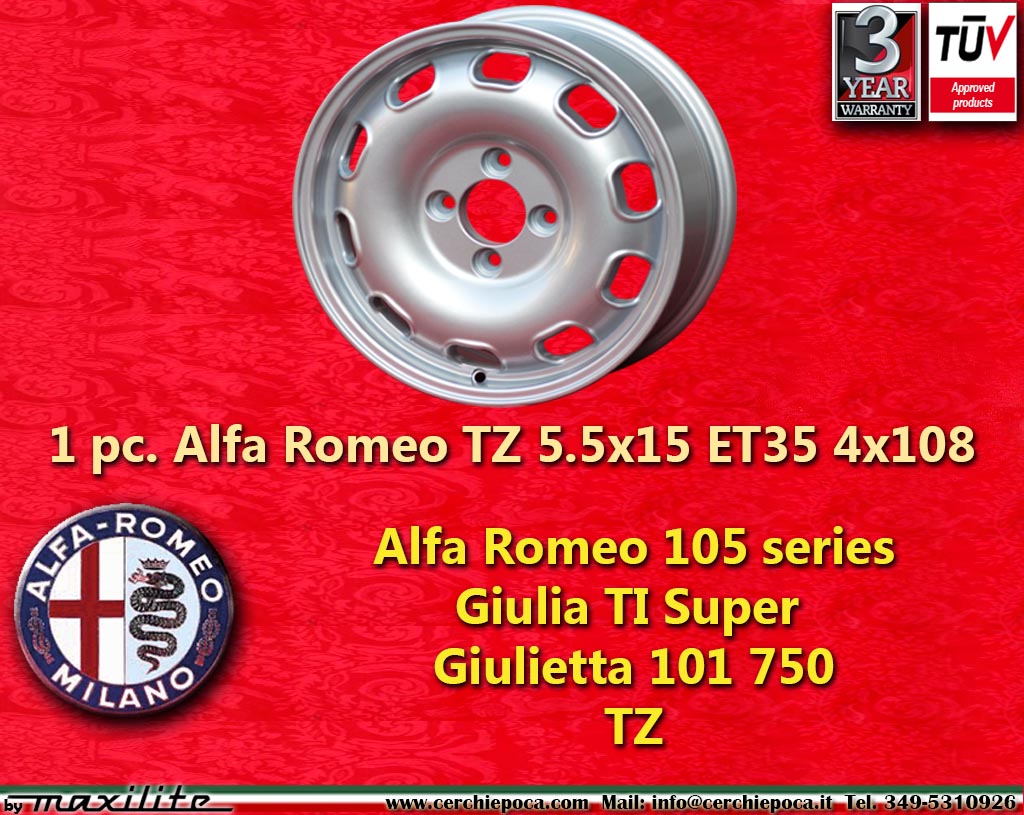 Alfa Romeo Tecnomagnesio TZ Serie 105/115 (GT/Giulia) Serie 750/101 (Giulietta) Giulia TZ (Tubolare Zagato)  5.5x15 ET35 4x108 c/b 70.1 mm Wheel