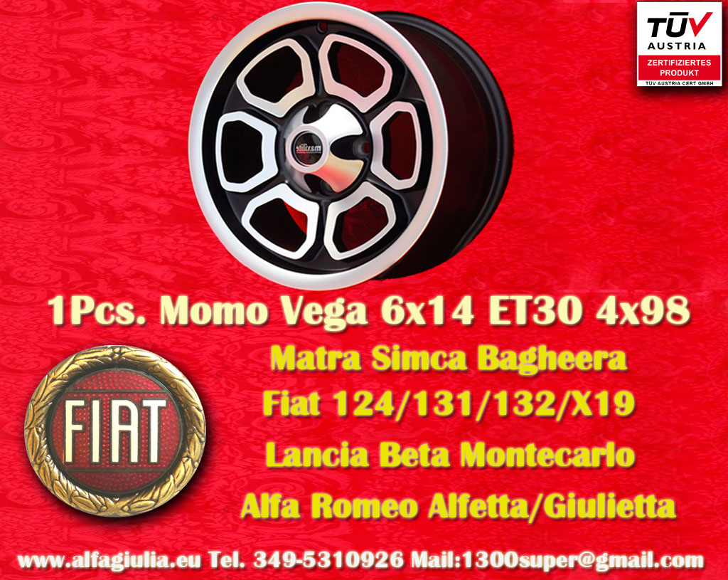 Alfa Romeo Momo Vega Alfetta Giulietta Alfetta GTV Arna Alfasud  6x14 ET30 4x98 c/b 58.6 mm Wheel
