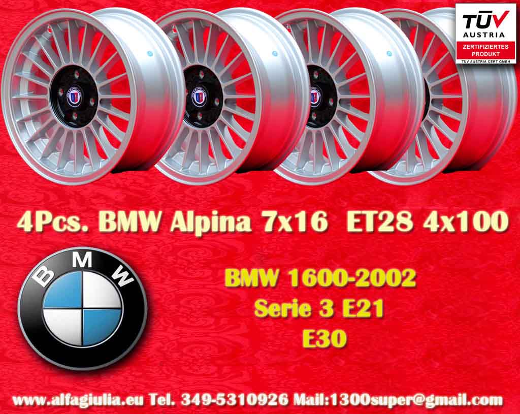 BMW Alpina  BMW 1600 2002 Serie 3 E21 E30  7x16 ET28 4x100 c/b 57.1 mm Wheel