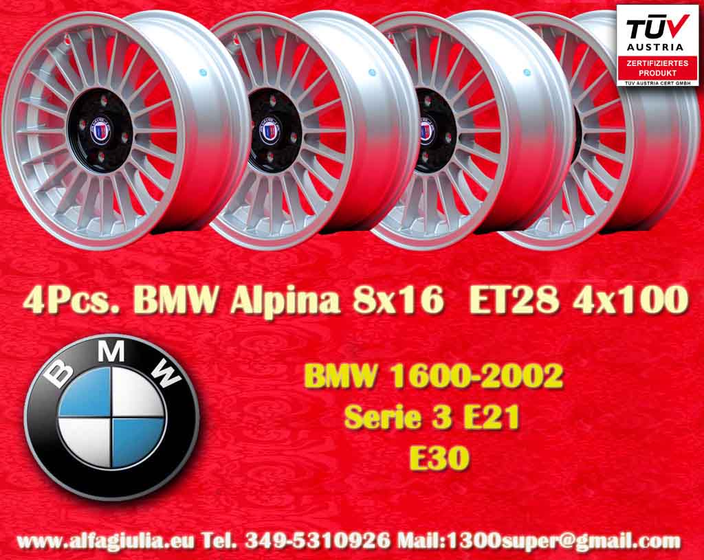 BMW Alpina  BMW 1600 2002 Serie 3 E21 E30  8x16 ET28 4x100 c/b 57.1 mm Wheel