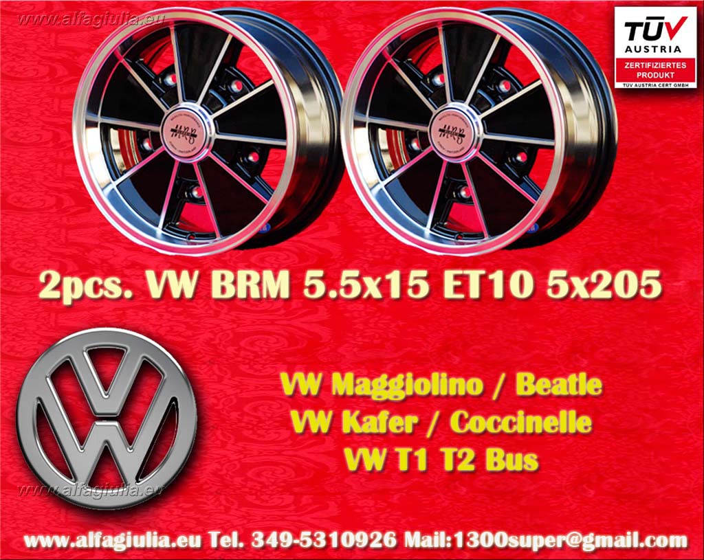 Volkswagen BRM VW Beetle Maggiolino Kafer Bus T1 e T2a Karmann Ghia Typ 3  5.5x15 ET10 5x205 c/b 156.1 mm Wheel