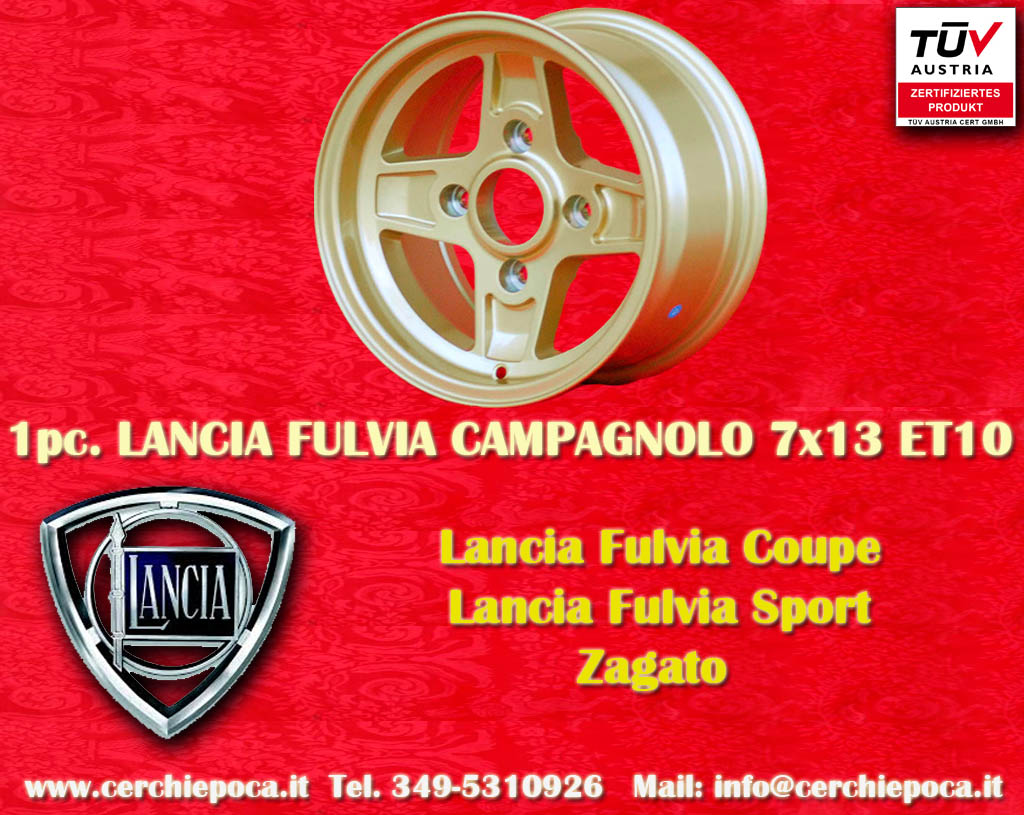 Lancia Campagnolo 7x13 Gold Lancia Fulvia HF Coupe Zagato  7x13 ET10 4x130 c/b 84 mm Wheel