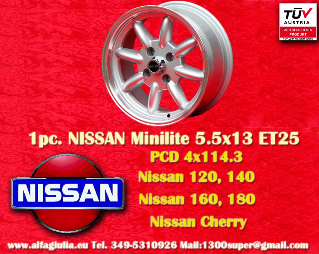 Datsun Minilite Datsun 1300 1400 1600 120Y 140Y 140 B 140 J 160 B 160 J 180 B Sunny Cherry 1979-83  5.5x13 ET25 4x114.3 c/b 76.6 mm Wheel