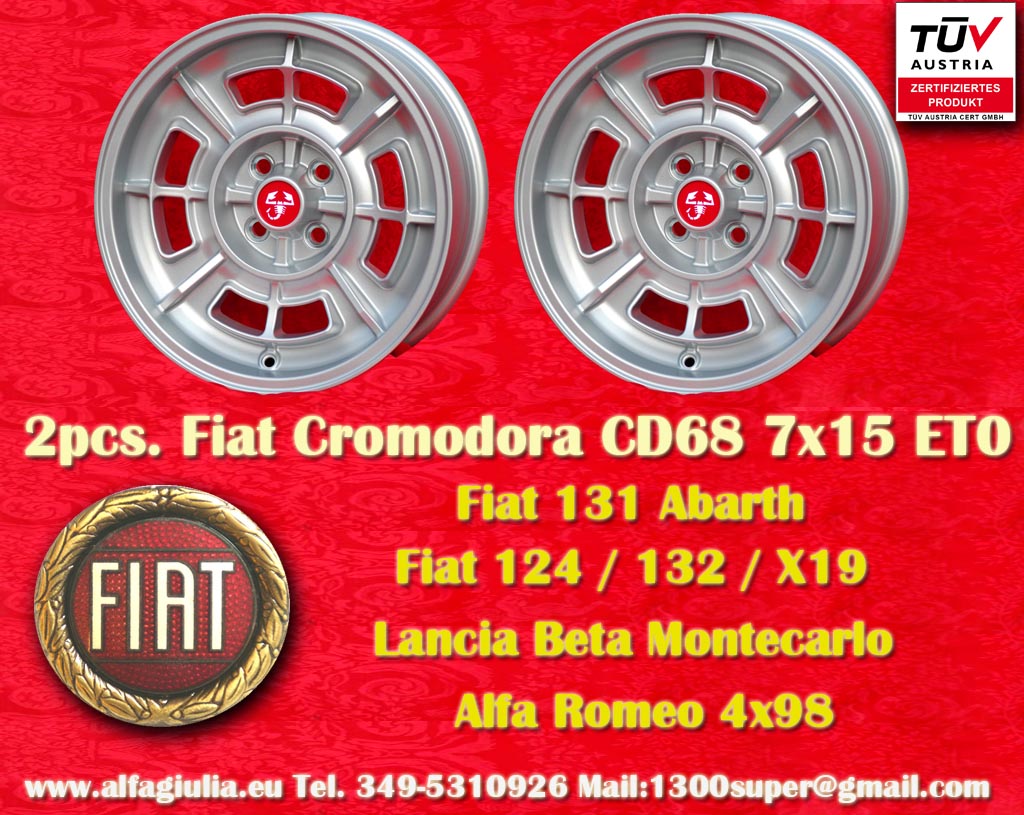 Fiat Cromodora CD80 Fiat 124 125 131 X1/9 Spider  7x15 ET0 4x98 c/b 58.6 mm Wheel