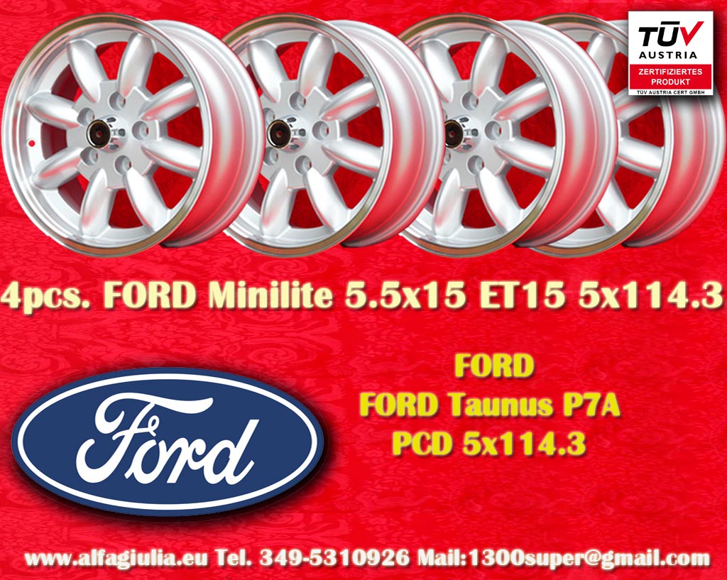 Ford Minilite Ford Taunus P7 P7A  5.5x15 ET15 5x114.3 c/b 76.6 mm Wheel