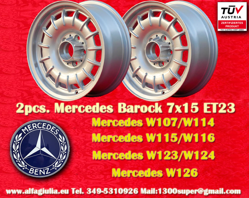 Mercedes Fuchs Barock (Bundt Cake) Mercedes R107 W108 111 112 113 114 115 116 123 126  7x15 ET23 5x112 c/b 66.6 mm Wheel