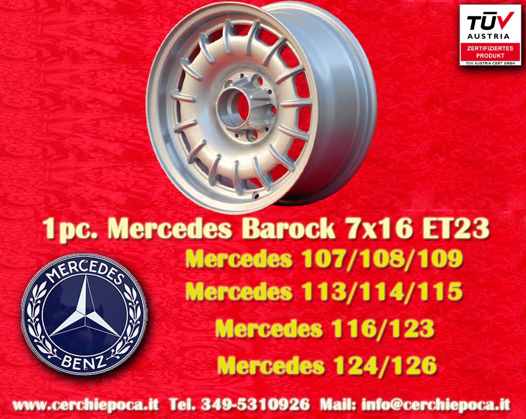 Mercedes Fuchs Barock (Bundt Cake) Mercedes R107 W108 111 112 113 114 115 116 123 126  7x16 ET23 5x112 c/b 66.6 mm Wheel