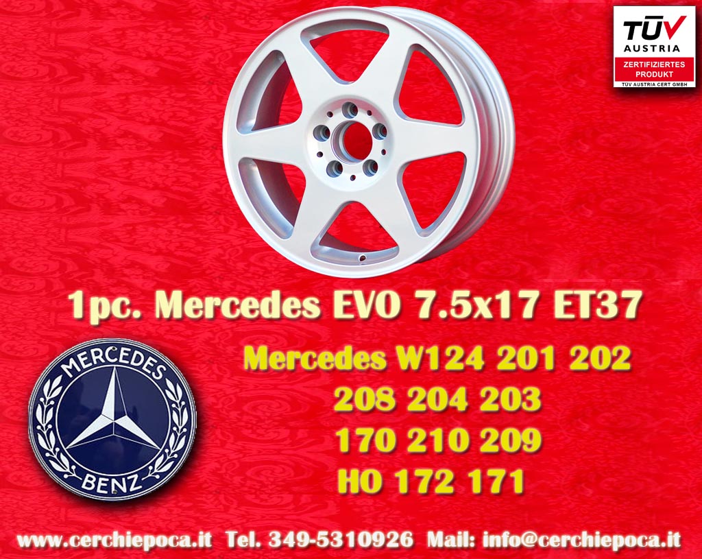 Mercedes Evolution Mercedes 168, 169, 176, 245, 245G, 246, H0, 202, 203, 203 CL, 203K, 204, 117, 209, 210, 124, 124C, 124T, 201, 208, 170, 171, 172, 414  7.5x17 ET37 5x112 c/b 66.6 mm Wheel