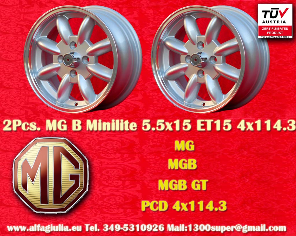 MG Minilite MG MGB, MGB GT, MGC, MGC GT  5.5x15 ET15 4x114.3 c/b 76.6 mm Wheel