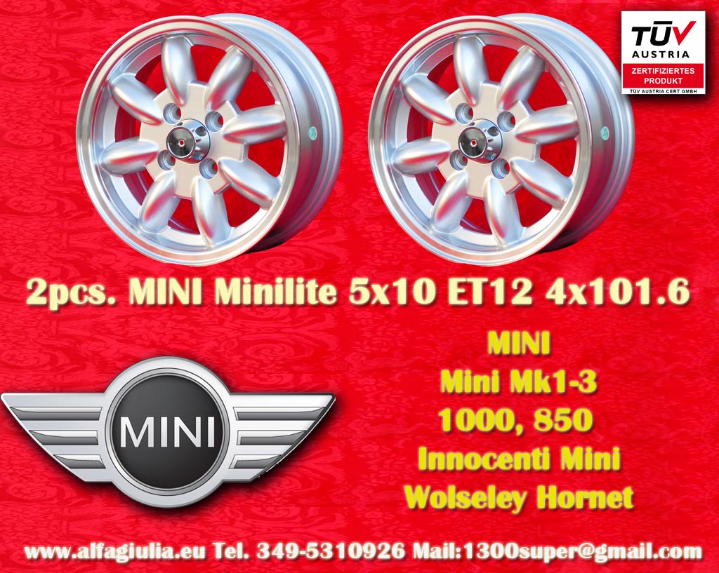 Mini Minilite Mini Austin Morris Mk1-3 850 1000  5x10 ET12 4x101.6 c/b 65.1 mm Wheel