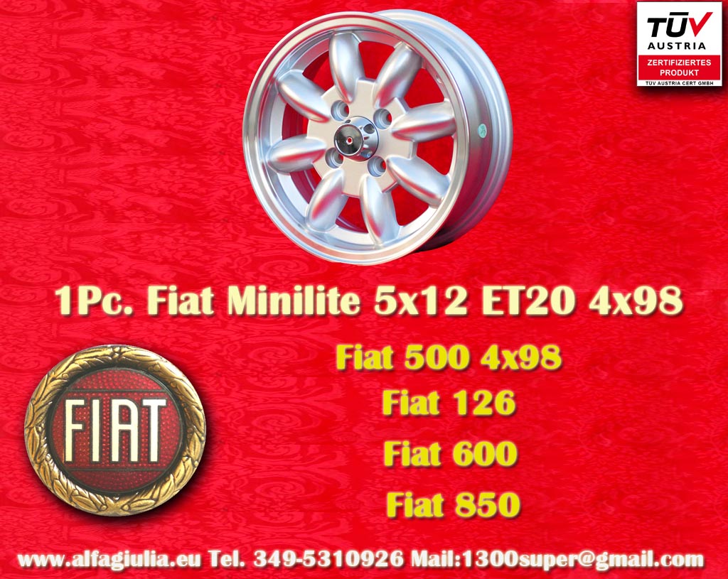 Fiat Minilite Fiat 125 500 4x98 850  5x12 ET31 4x98 c/b 58.6 mm Wheel