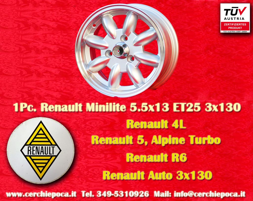 Renault Minilite R4 R5 R6 Rodeo  5.5x13 ET25 3x130 c/b 67.5 mm Wheel