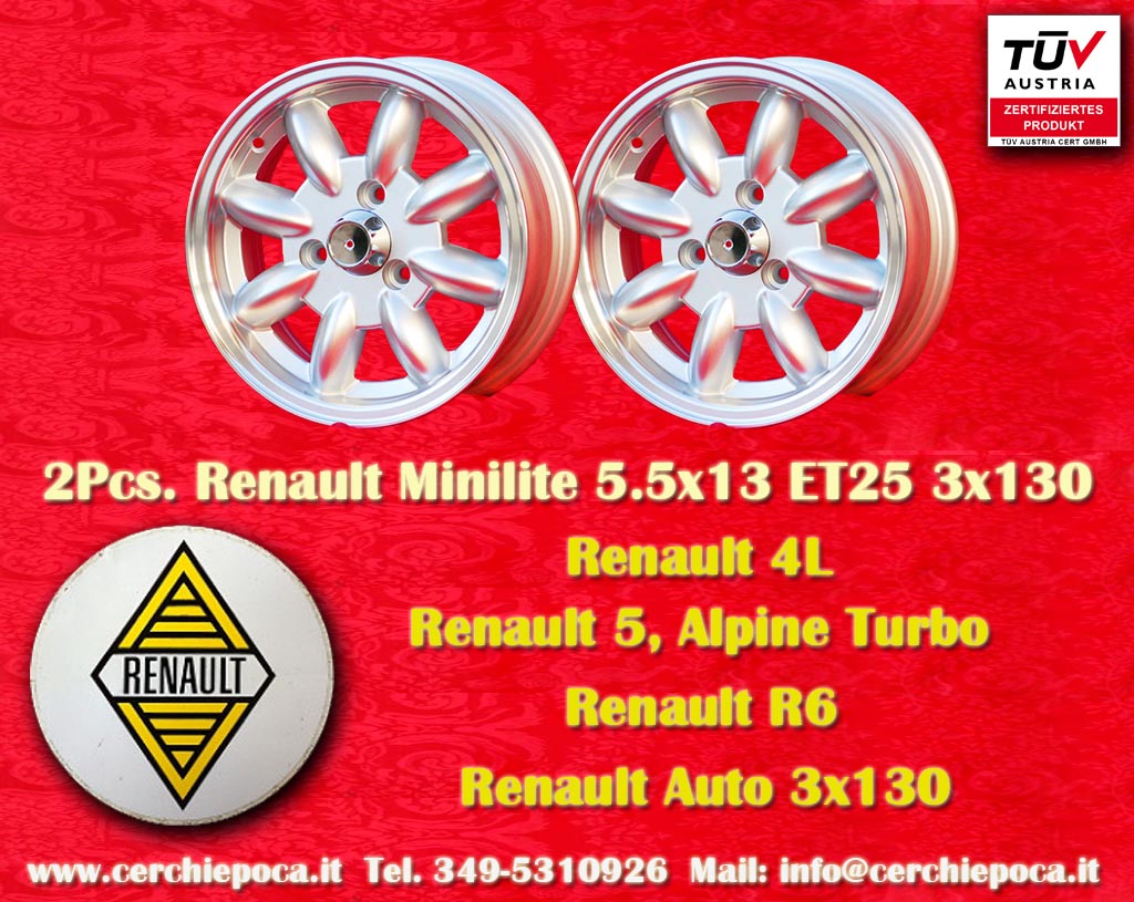 Renault Minilite R4 R5 R6 Rodeo  5.5x13 ET25 3x130 c/b 67.5 mm Wheel