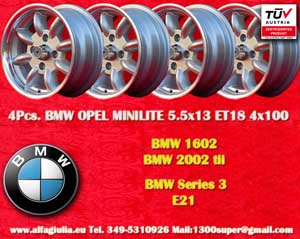 BMW Minilite BMW 1602 2002 tii Serie 3 E21  5.5x13 ET18 4x100 c/b 57.1 mm Wheel