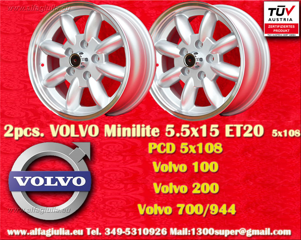 Volvo Minilite Volvo 140 164 200 240 260 262 Volvo P1800 P1800ES  5.5x15 ET20 5x108 c/b 67.2 mm Wheel
