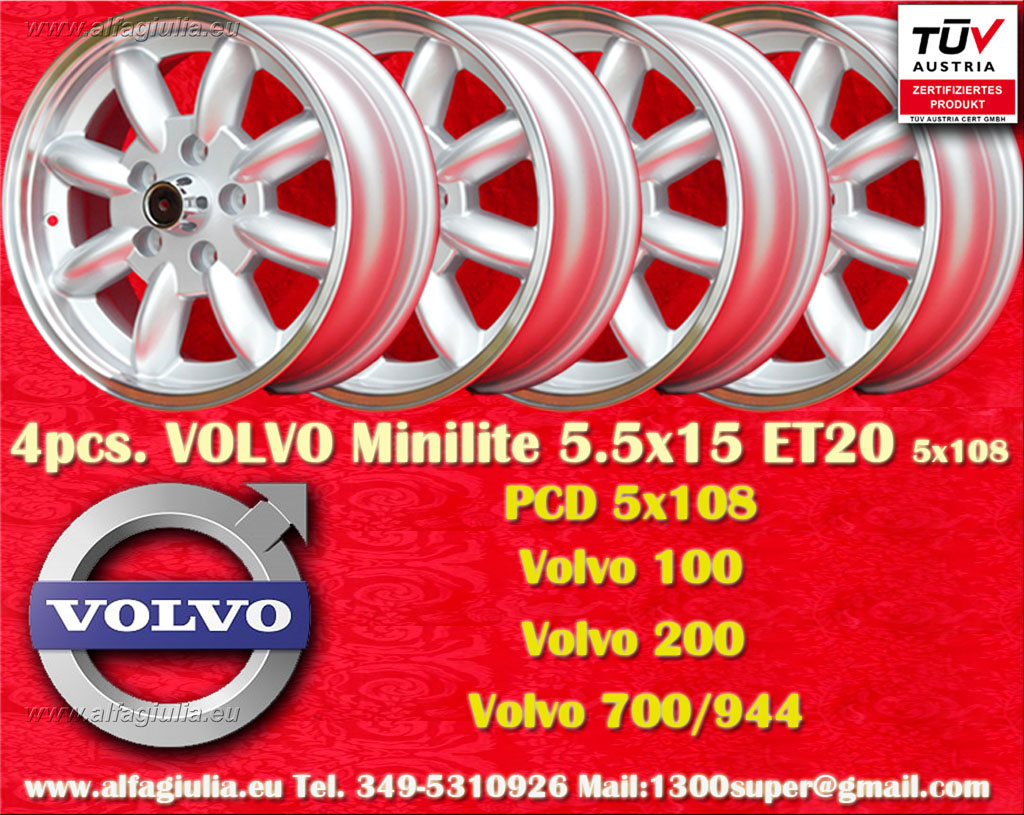 Volvo Minilite Volvo 140 164 200 240 260 262 Volvo P1800 P1800ES  5.5x15 ET20 5x108 c/b 67.2 mm Wheel
