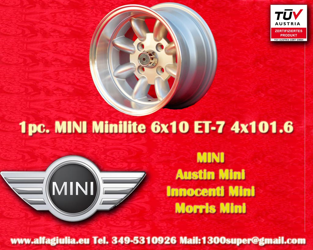 Mini Minilite Mini Austin Morris  6x10 ET-7 4x101.6 c/b 65.1 mm Wheel