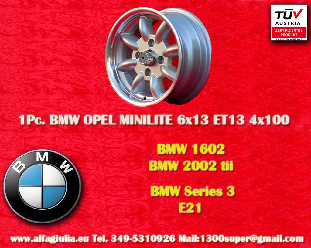 BMW Minilite BMW 1602 2002 tii Serie 3 E21  6x13 ET13 4x100 c/b 57.1 mm Wheel