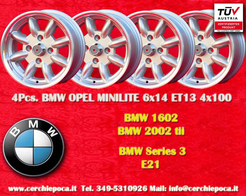 BMW Minilite BMW 1602 2002 tii Serie 3 E21  6x14 ET13 4x100 c/b 57.1 mm Wheel