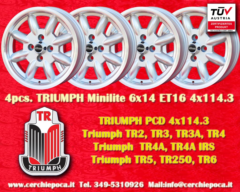 Triumph Minilite Triumph TR2 TR3 TR4 TR5 TR6  6x14 ET16 4x114.3 c/b 76.6 mm Wheel
