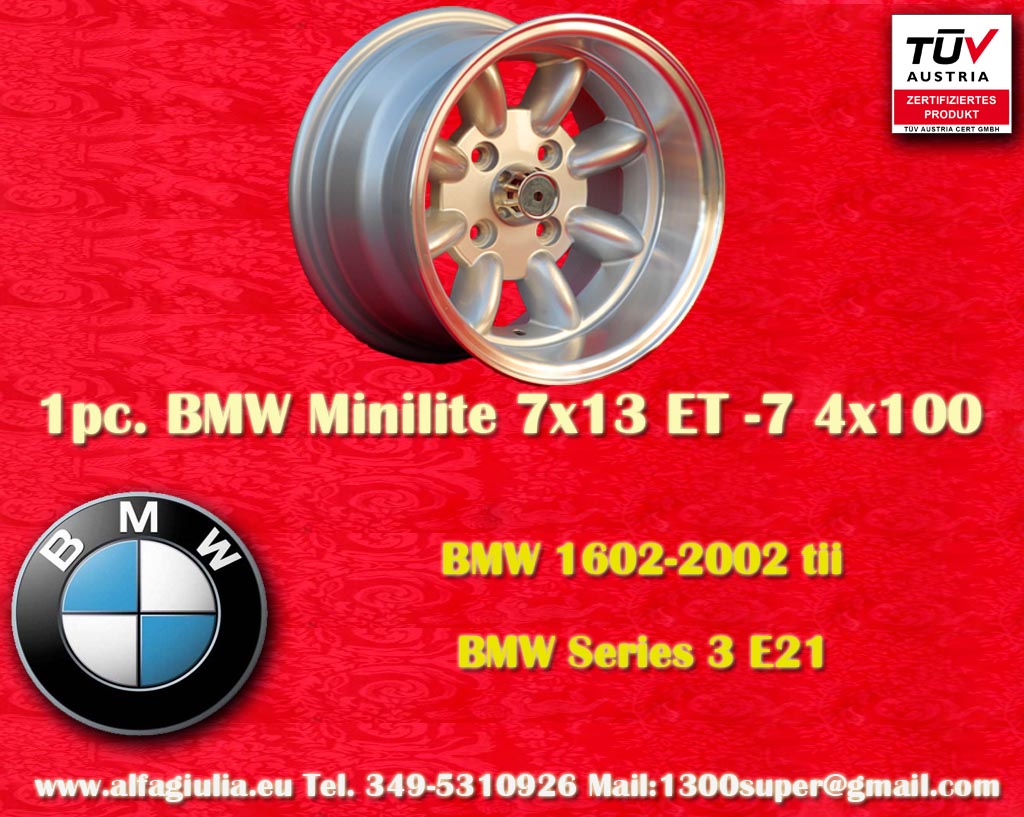 BMW Minilite BMW 1602 2002 tii Serie 3 E21  7x13 ET-7 4x100 c/b 57.1 mm Wheel
