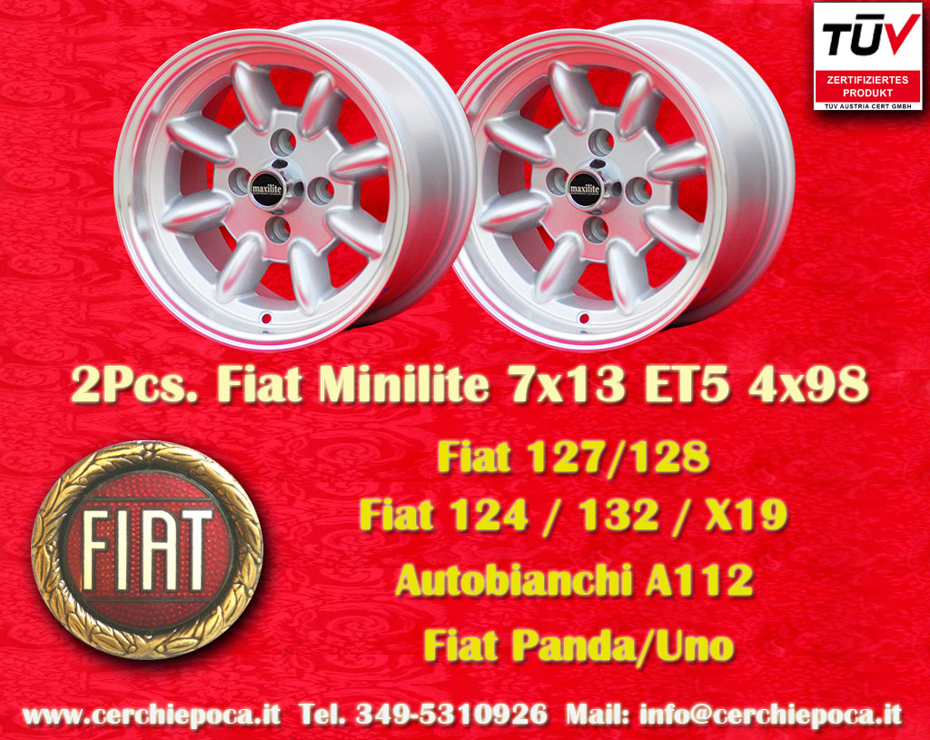 Fiat Minilite Fiat Seicento 124 125 127 128 131 132 X1/9 Spider  7x13 ET5 4x98 c/b 58.6 mm Wheel