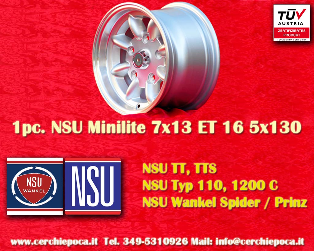 NSU Minilite NSU Prinz 1000 1200 600 Spider TT TTS  7x13 ET15 5x130 c/b 90.1 mm Wheel
