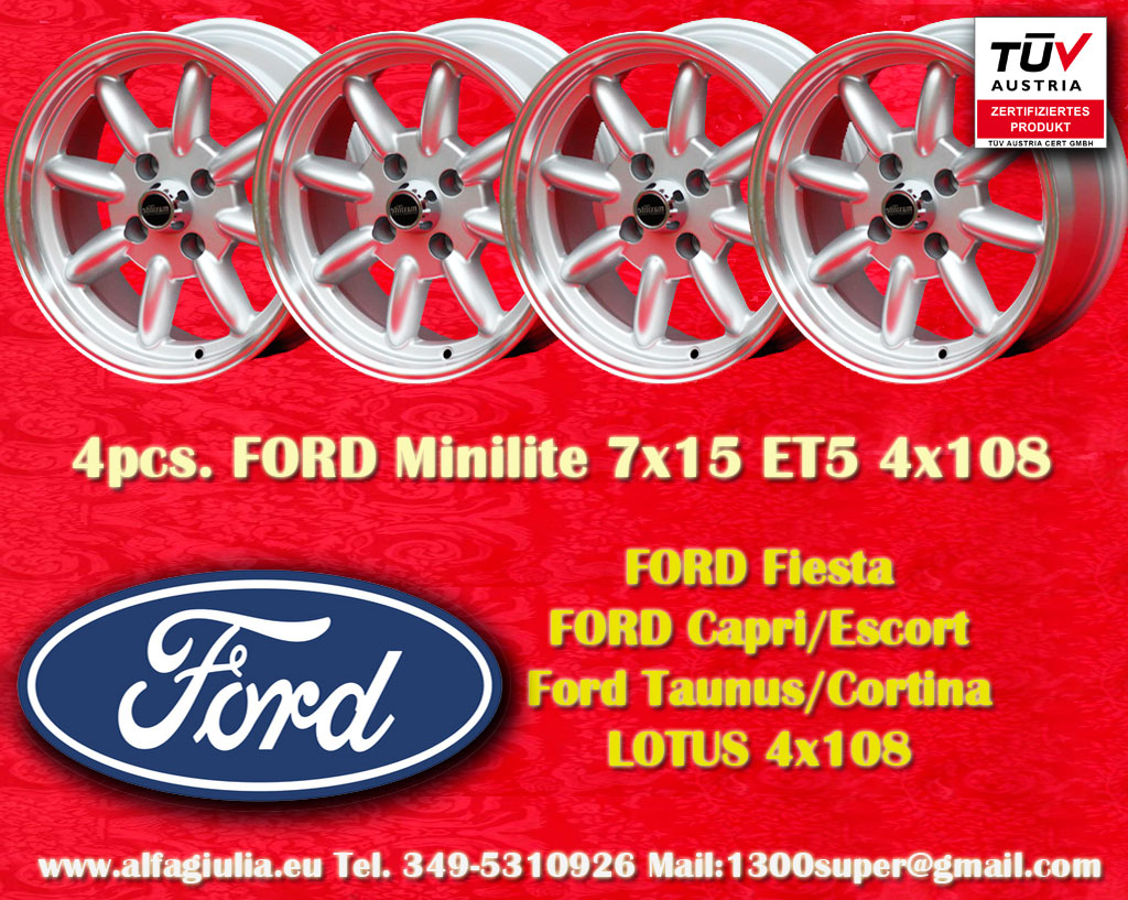Ford Minilite Ford Escort Taunus Cortina Capri  7x15 ET5 4x108 c/b 63.4 mm Wheel