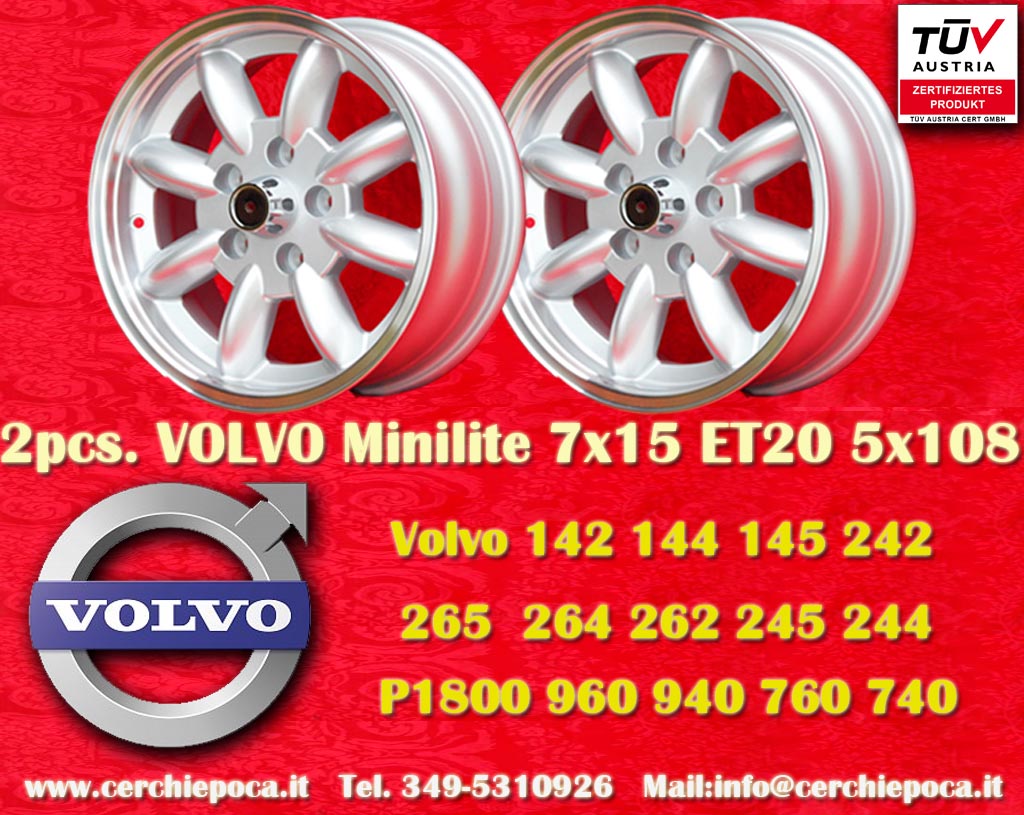 Volvo Minilite Volvo 142 144 145 242 244 245 262 264  265 740 760 940 960 P1800 (1970+)  7x15 ET20 5x108 c/b 67.2 mm Wheel