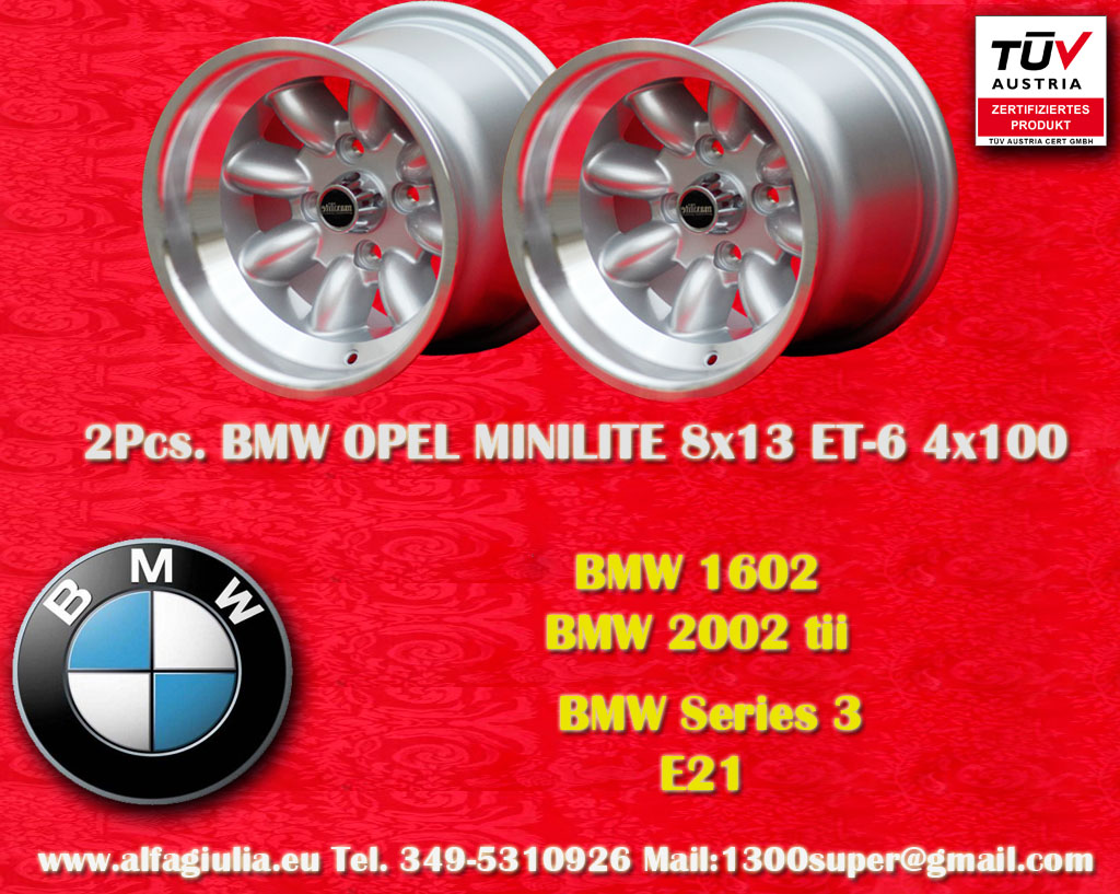 BMW Minilite BMW 1602 2002 tii Serie 3 E21  8x13 ET-6 4x100 c/b 57.1 mm Wheel