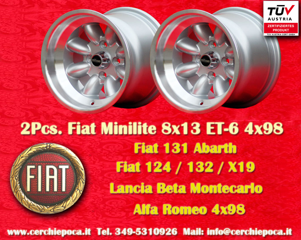 Fiat Minilite Fiat 124 125 127 128 131 132 X1/9 Spider  8x13 ET-6 4x98 c/b 58.6 mm Wheel