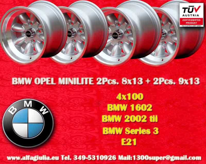 BMW Minilite BMW 1602 2002 tii Serie 3 E21  9x13 ET-12 4x100 c/b 57.1 mm Wheel