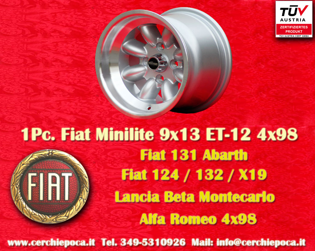 Fiat Minilite Fiat 124 125 127 128 131 132 X1/9 Spider  9x13 ET-12 4x98 c/b 58.6 mm Wheel