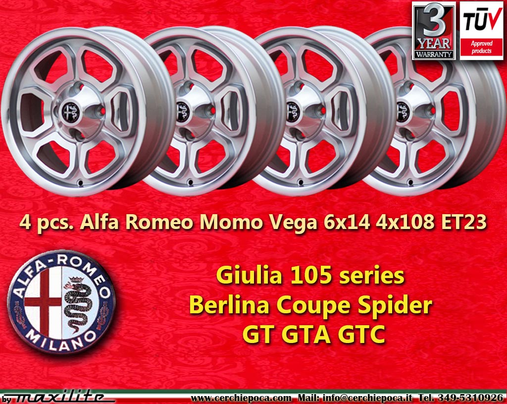 Alfa Romeo Momo Vega Giulia GT GTA Spider Bertone Zagato  6x14 ET23 4x108 c/b 70.1 mm Wheel