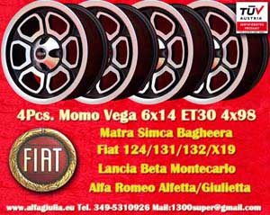Fiat Minilite Fiat 124 125 131 132 X1/9 Matra Bagheera  6x14 ET30 4x98 c/b 58.6 mm Wheel
