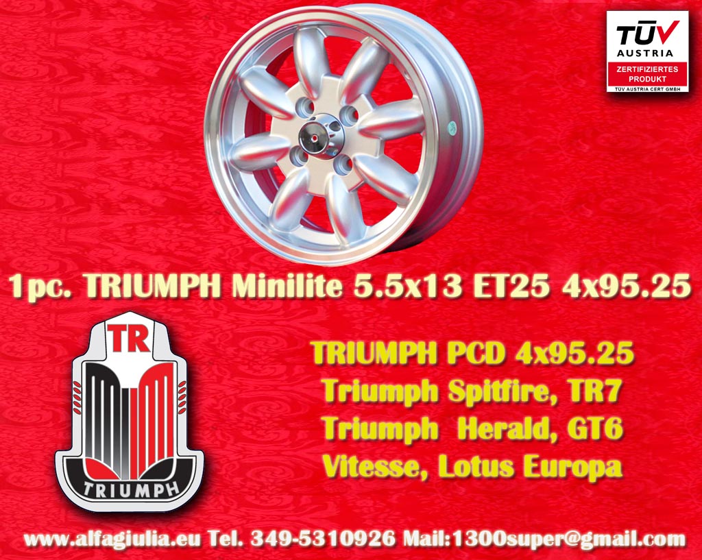 Triumph Minilite Triumph Spitfire TR7 Herald GT6  5.5x13 ET25 4x95.25 c/b 62.1 mm Wheel